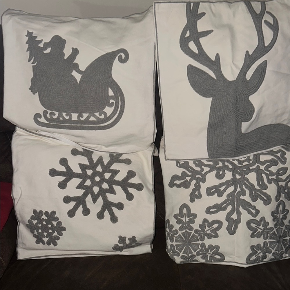 Christmas Pillow Cases. Set of Four different Design. White and grey